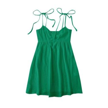 Imagem de Vestido curto verde SOLY HUX de verão com amarração nos ombros