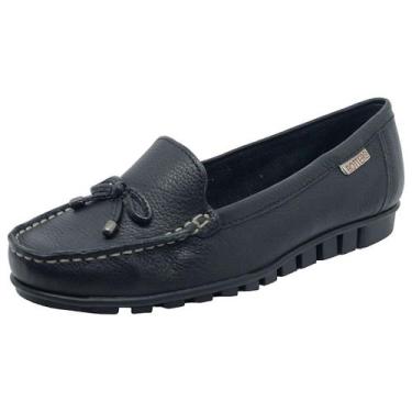 Imagem de Sapato Feminino Mocassim Couro Slip On Conforto Laço Bottero, Preto, 3
