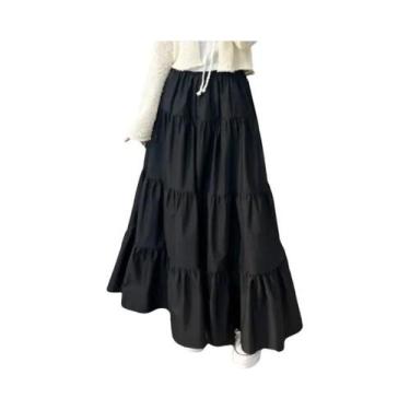 Imagem de Saia Maxi Feminina De Cintura Elástica Em Cor Sólida, Estilo A-line, C