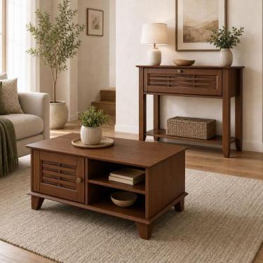 Imagem de Kit Aparador Para Sala de Estar 90cm Com Mesa de Centro 1 Porta Madeir