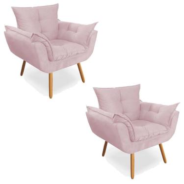 Imagem de Kit 02 Poltronas Decorativa Opala Deluxe Suede Rosa