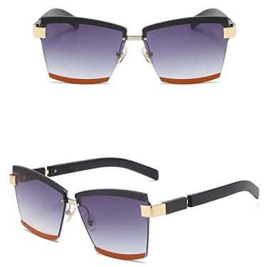 Imagem de Óculos de Sol Retângulo Sem Aro Feminino Retrô Grande Gradiente Preto Óculos de Sol Feminino Óculos Quadrados Sem Armação Óculos, 1, Tamanho Único