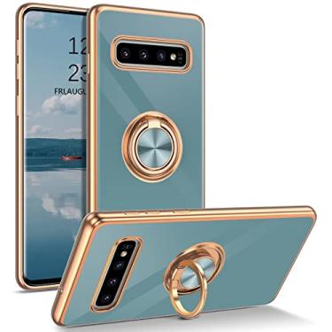 Imagem de DUEDUE Capa para Samsung Galaxy S10 Plus com suporte de anel com rotação de 360 graus, magnética, cinza verde
