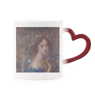 Imagem de Caneca Miss Fall XJJ com pintura a óleo sensível ao calor Caneca vermelha que muda de cor