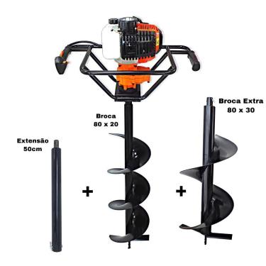 Imagem de KIT Perfurador de Solo Vulcan VPS520 2T 52CC 2,5HP com Broca 80x20cm + Broca 80x30cm + Extensão 50cm com Pino Trava