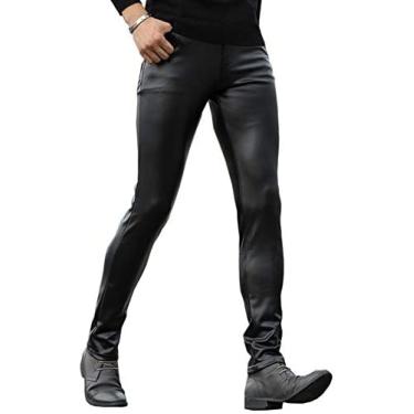 Imagem de Homens Sexy Couro PU Alta Elasticidade Impermeável À Prova De Vento Moto Locomotiva Calças De Couro Boate Bar Cantor Trajes De Palco Pés Pequenos Calças De Couro,Preto,38,Constructive23