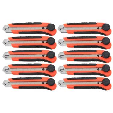 Imagem de Kit 10 Estilete Profissional 25Mm Trava Cabo Emborrachado