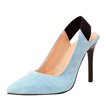 Imagem de CsgrFagr Sapatos femininos de verão com salto pontiagudo colorido para trás sandálias de salto fino salto feminino bico fino sandálias de arco alto, Azul, 8.5