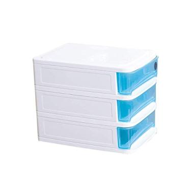 Imagem de Armário de arquivo mesa de escritório rack de jornal caixa de acabamento cosmético rack de jornal tipo gaveta casa quarto banheiro e rack variado azul (cor: A1 tamanho: 3 camadas)