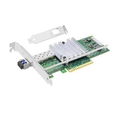 Imagem de Buacoz Placa de rede de fibra óptica PCI-E X8 de 10 GB, porta SFP+ única, com adaptador Ethernet Intel 82599 Chip X520-SR1 compatível com Windows Server/Linux/VMware (com 1 módulo óptico multimodo)