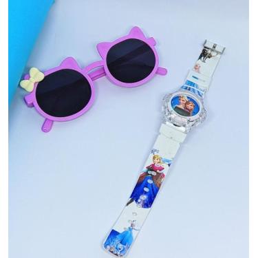 Imagem de Kit Relógio Infantil Digital Pisca Luz Led Toca Musica Peppa Frozen + 