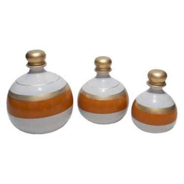 Imagem de Trio Vasos Shalom em Cerâmica de Sala Decorativos - Gold White - Retro