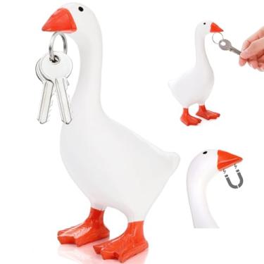 Imagem de Tlence Porta-chaves magnético de ganso, estátua de ganso de resina para cabide de chaves, figuras de ferramentas magnéticas de pato kawaii, porta-chaves engraçadas para decoração de mesa de escritório