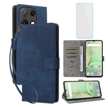 Imagem de IUQXU Capa carteira para celular UMIDIGI Note 90 com protetor de tela [bloqueio RFID] couro flip suporte para cartão alça de suporte mulheres homens capa de celular para UMIDIGI Note90 4G LTE azul