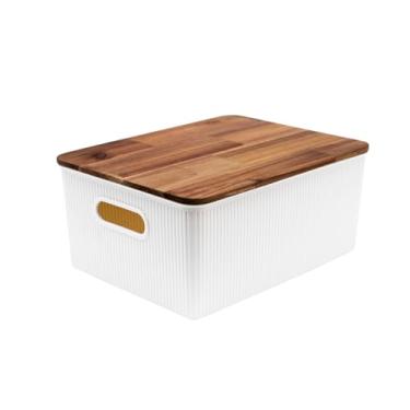 Imagem de Oikos - Caixa Organizadora 16L com Tampa de Madeira Acácia Branca