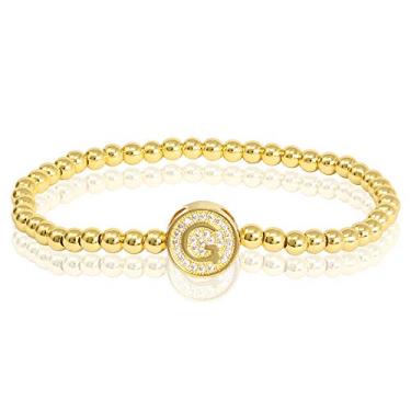 Imagem de by you Pulseiras femininas com inicial de 26 letras, berloque redondo, aço inoxidável, ouro, prata, contas, Small, Strass, Strass