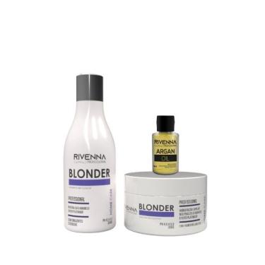 Imagem de Kit de shampoo matizador e mascara matizadora blond 300 ml - RIVENNA P