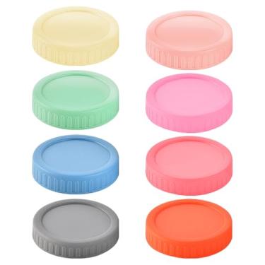 Imagem de 8 peças tampas de frasco de vidro de boca larga tampas de conserva à prova de vazamento, tampas coloridas redondas tampas de pote reutilizáveis tampas de plástico para armazenamento de latas tampas