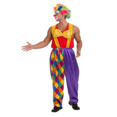 Imagem de Fantasia Palhaço Adulto Carnaval Colorido com Peruca + Nariz - Nerd To