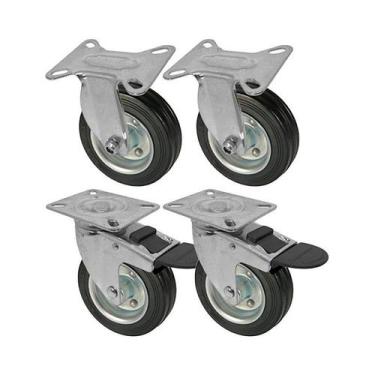 Imagem de Kit 4 un roda rodízio fixo giratório freio borracha maciça 5 - AJAX