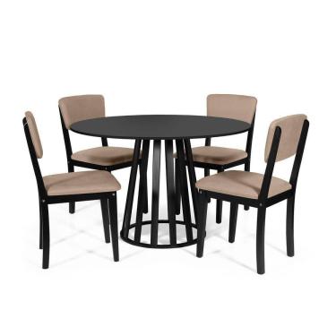 Imagem de Mesa De Jantar Redonda Gabi Preta Com 4 Cadeiras Estofadas Ella Preto/marrom Claro