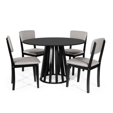 Imagem de Mesa De Jantar Redonda Gabi Preta Com 4 Cadeiras Estofadas Ella Preto/cinza Claro