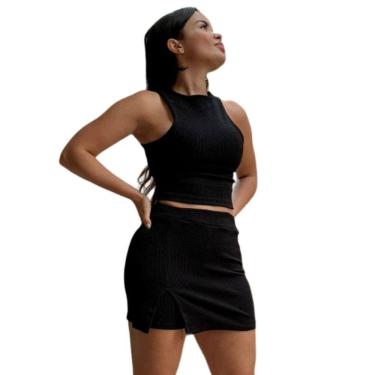 Imagem de Conjunto Feminino Cropped Regatinha Sem Bojo com Short Saia