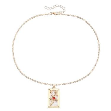 Imagem de Wisuee Colar de tarô para mulheres, joias de tarô, para amantes, força, Apollo, sol, lua, pingentes, corrente, Latão, Sem Pedra Preciosa
