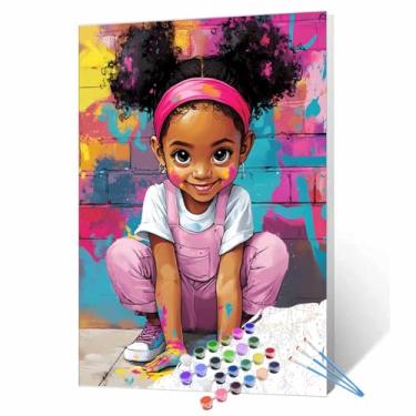 Imagem de Tucocoo Kits de pintura artística de graffiti africana por números para adultos iniciantes, pintura divertida para meninas negras de rua por número, pintura acrílica faça você mesmo, pintura colorida