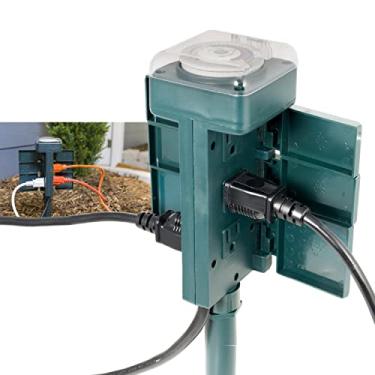 Imagem de Temporizador mecânico GE Outdoor de 6 saídas, mostrador fácil de ajustar, pinos de intervalo de 30 minutos, cabo de 50 cm com capas resistentes ao clima – 29972, verde