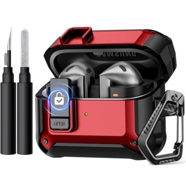 Imagem de GEAK Capa Compatível Com Galaxy Buds 3 Pro/Samsung, Mosquetão E Kit De Limpeza, Protetora Rígida Completa, Clipe Trava Segurança Para Homens Mulheres, Vermelho