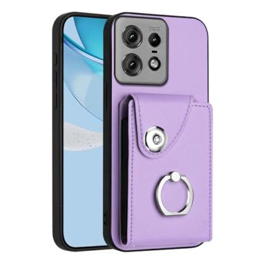 Imagem de COTDINFOR Capa carteira feminina para Motorola Moto G 5G 2025 com compartimentos para cartões, com anel de rotação de 360°, suporte de couro, capa protetora à prova de choque para Moto G 5G 2025 Roxo