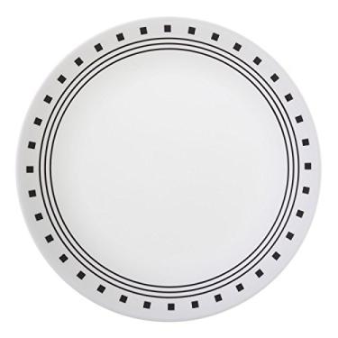 Imagem de Prato de almoço Corelle Livingware de vidro preto/branco, bloco de cidade, pacote com 12
