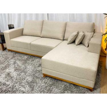 Imagem de Sofá 3 Lugares 2,50 m Bege Linho Chaise Lays Plus