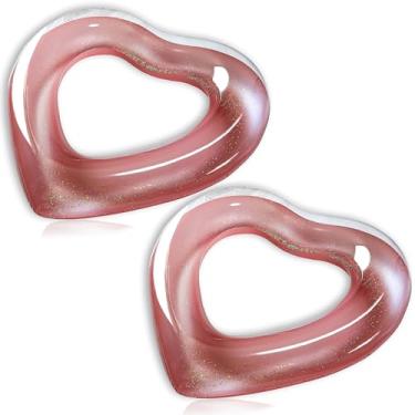 Imagem de Giant Heart Boia inflável para piscina com glitter 120 cm, pacote com 2 - boias de piscina para adultos, festas na piscina, férias na praia e eventos românticos
