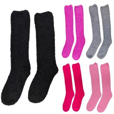 Imagem de Kit 6 Pares Meias Pelúcia Feminino Adulto 3/4 Cano Alto Longa Inverno 