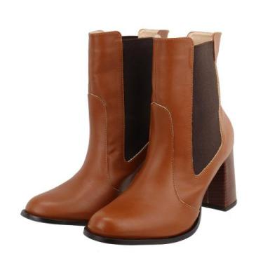 Imagem de Bota Chelsea Cano Baixo Salto Grosso Elástico Lateral Napa Caramelo - 