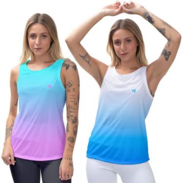 Imagem de Kit 2 Regata Feminina Slim Moda Fitness Corrida Yoga Academia UV50 - E