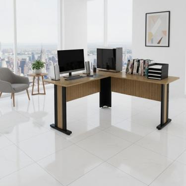 Imagem de Mesa de Canto para Escritório ou Atendimento 160x160cm Tampo 25mm Office Amêndoa/Preto