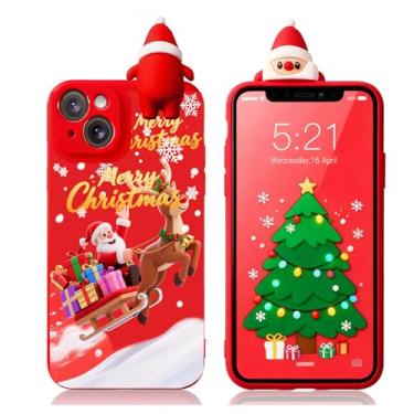 Imagem de Esakycn Capa para iPhone 15 de Natal, capa de telefone de silicone vermelha 3D boneca brinquedo de Natal com design para meninas mulheres presente fina à prova de choque macio capa fofa pele para
