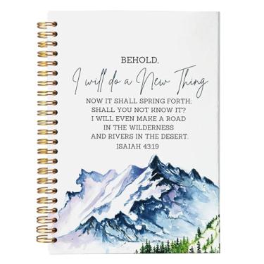 Imagem de NEGIGA Caderno cristão, caderno bíblico, diário de oração de gratidão, presentes religiosos cristãos inspiradores para mulheres e homens, Isaías 43:19, encadernação em espiral 14 x 20 cm