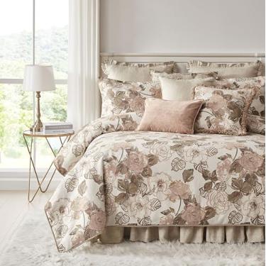 Imagem de Austin Horn Classics Beauty Conjunto de edredom King Jacquard de 3 peças – Roupa de cama de prímula acolchoada à mão com borda de cordão e forro de algodão – Inclui edredom e 2 fronhas King