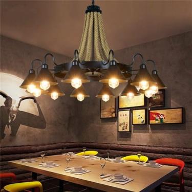 Imagem de Lustre clássico retrô, luminária pendente com corda industrial criativa, design loft, para casa, quarto, hote (12 luzes)