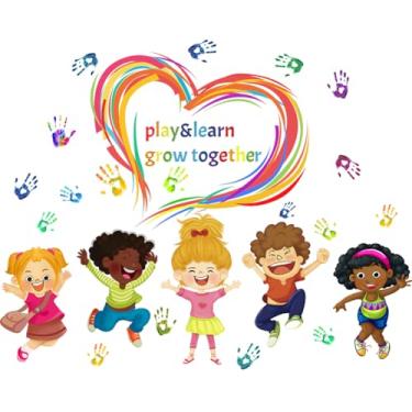 Imagem de Adesivos de parede inspirados para crianças coloridas - Design de mãos pequenas mudam o mundo com impressões manuais, respingos de tinta e giz de cera (estilo 6)