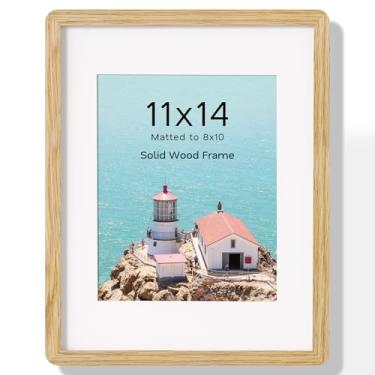 Imagem de Acovy Porta-retrato de 28 x 35 cm, moldura de madeira de carvalho maciça com tapete para 20 x 25 cm, molduras de parede e mesa com acrílico e ferragens para pendurar, 1 pacote