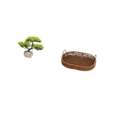 Imagem de Fenteer Árvore de Bonsai Artificial, Planta Artificial em Vaso com Cesta de Vime, Fruteira de Vime, Organizador de Cozinha para Centro de Mesa, Decoração de C