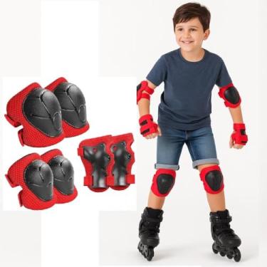 Imagem de KIT INFANTIL DE PROTECAO RADICAL COM JOELHEIRA COTOVELEIRA E MUNHEQUEIRA PULSO PARA PATINS SKATE BICICLETA VERMELHO