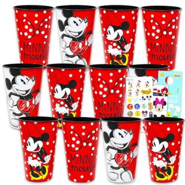 Imagem de Copo reutilizável Mickey e Minnie – Pacote de 12 peças de lembrancinha de festa Disney com copos de 680 g e mais adesivos | Copos de água a granel Mickey e Minnie Mouse