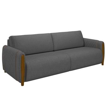 Imagem de Sofá 3 Lugares 223cm Pés Madeira Amaranto M22 Linho Cinza Escuro - Mpozenato