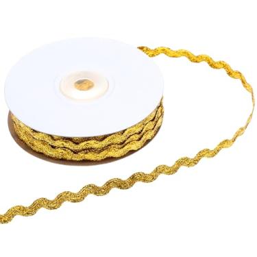 Imagem de 54,7 jardas 0,5 cm acabamento de rack de ouro para costura, acabamento em renda dourada em ziguezague, tecido de renda ondulada metálica fácil de cortar para costurar, roupas, vestidos, artesanato